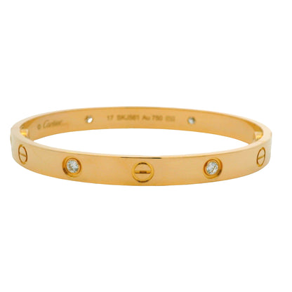 Cartier LOVE 18K Rose Gold Classic Model 4 Diamond Size 17 Bangle Bracelet