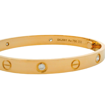 Cartier LOVE 18K Rose Gold Classic Model 4 Diamond Size 17 Bangle Bracelet