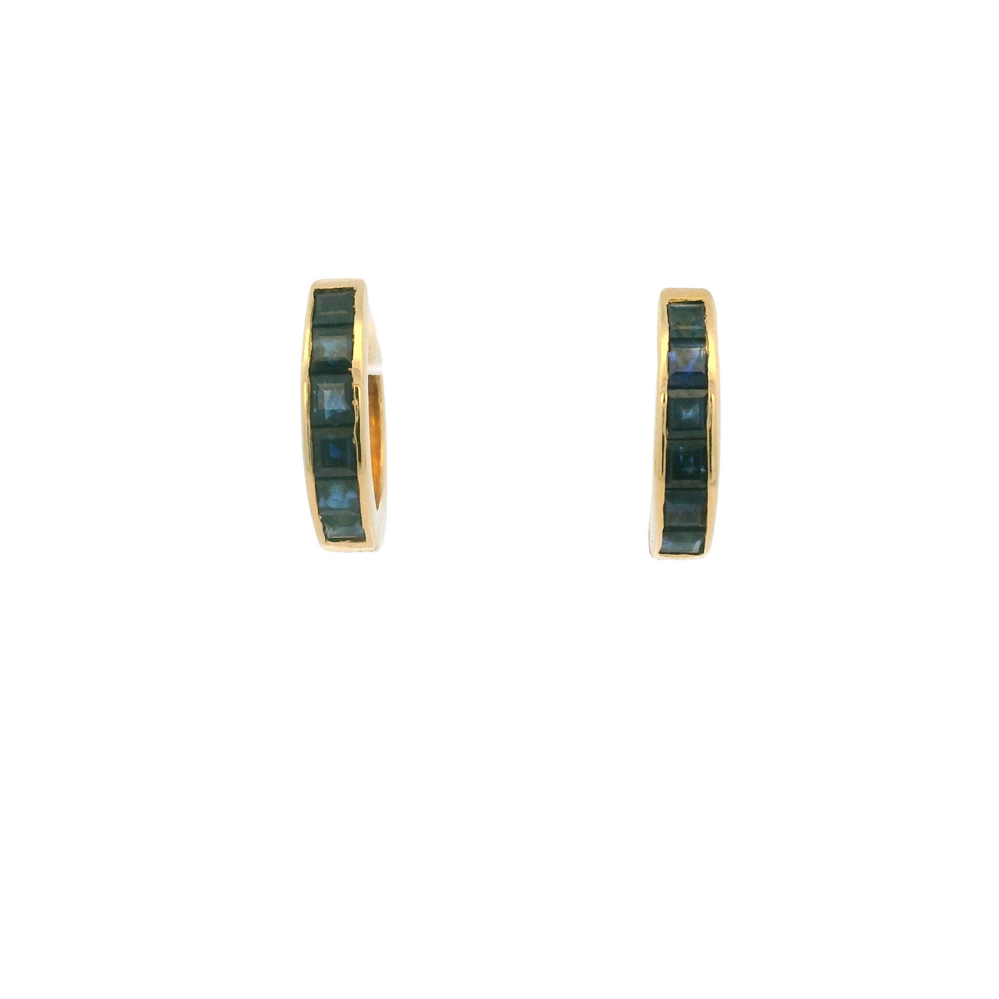 14K Yellow Gold Natural Square Cut Sapphire Huggie Earrings
