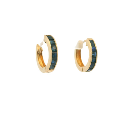 14K Yellow Gold Natural Square Cut Sapphire Huggie Earrings
