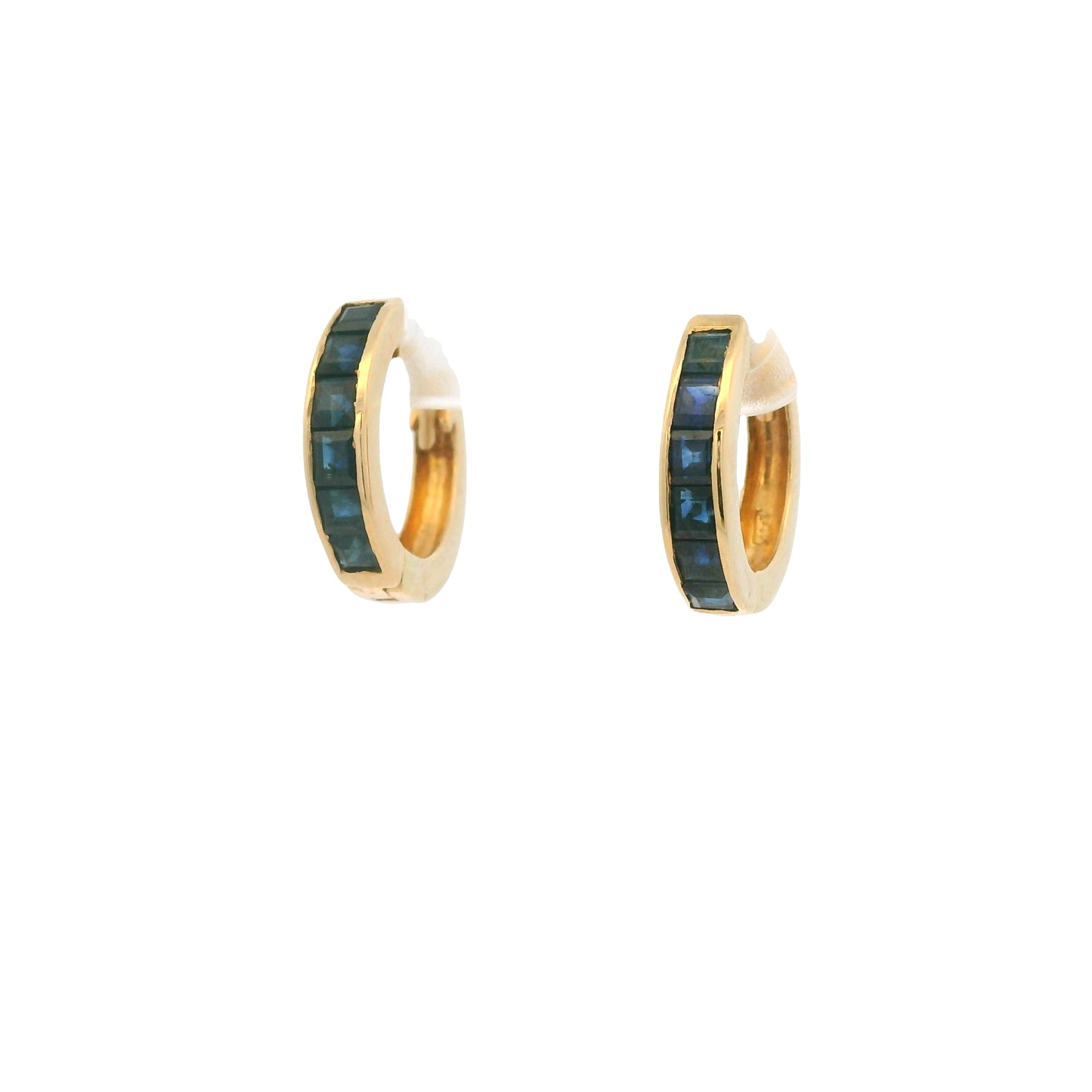 14K Yellow Gold Natural Square Cut Sapphire Huggie Earrings