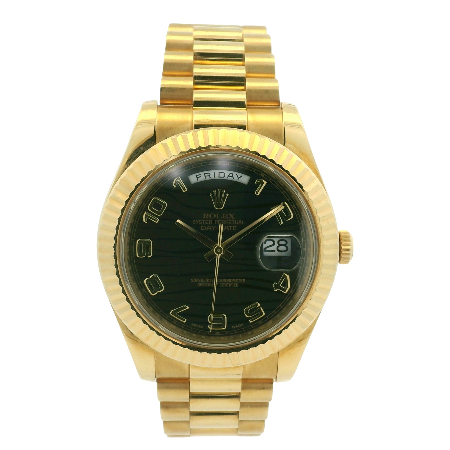 Rolex 218238 Day-Date 18k Yellow Gold Presidential Wave Dial 41mm Watch