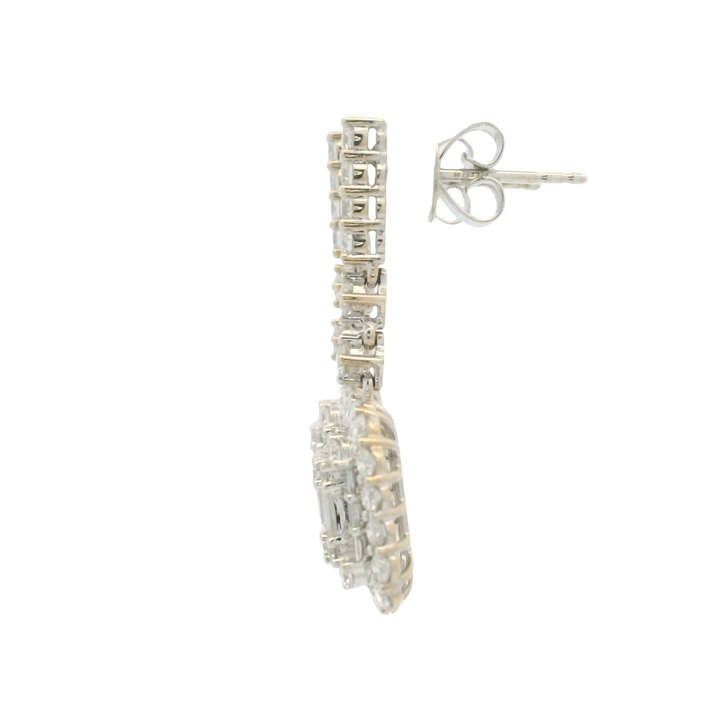 18k White Gold Natural Diamond Mosaic Rectangular Dangle Earrings