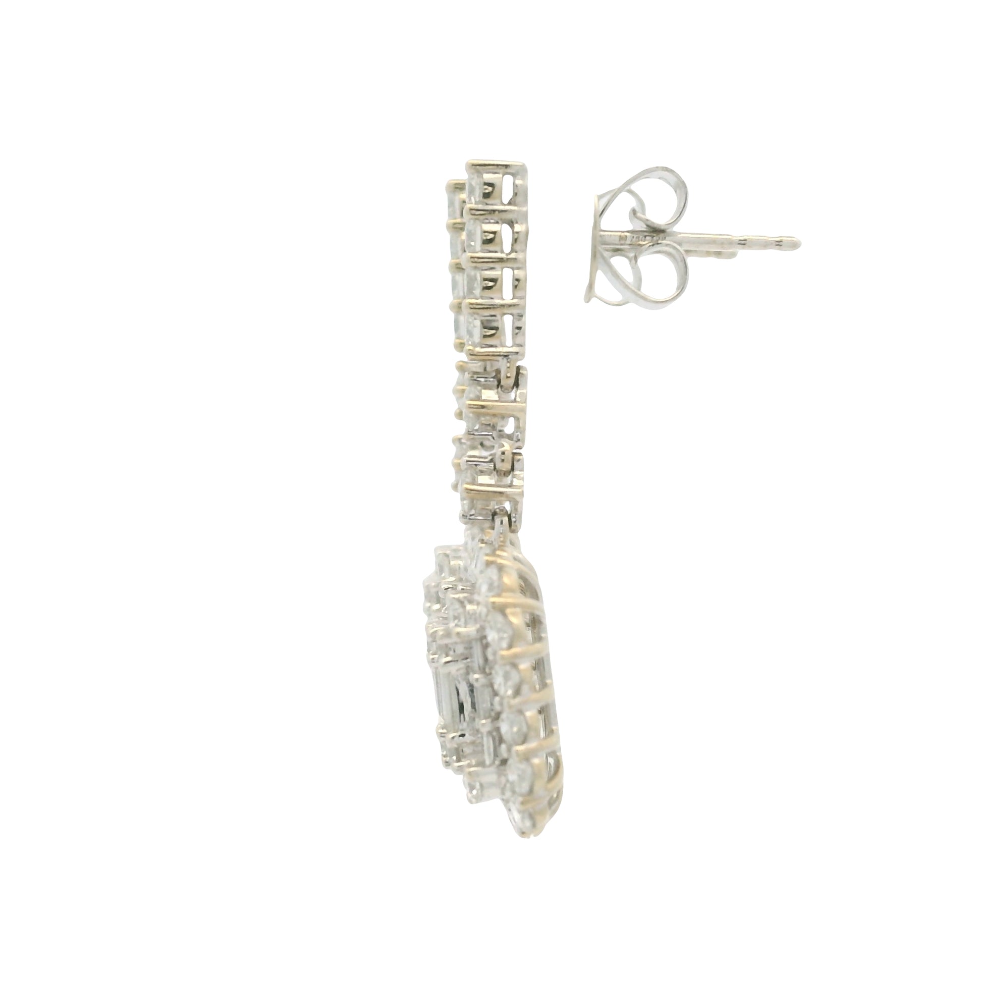 18k White Gold Natural Diamond Mosaic Rectangular Dangle Earrings