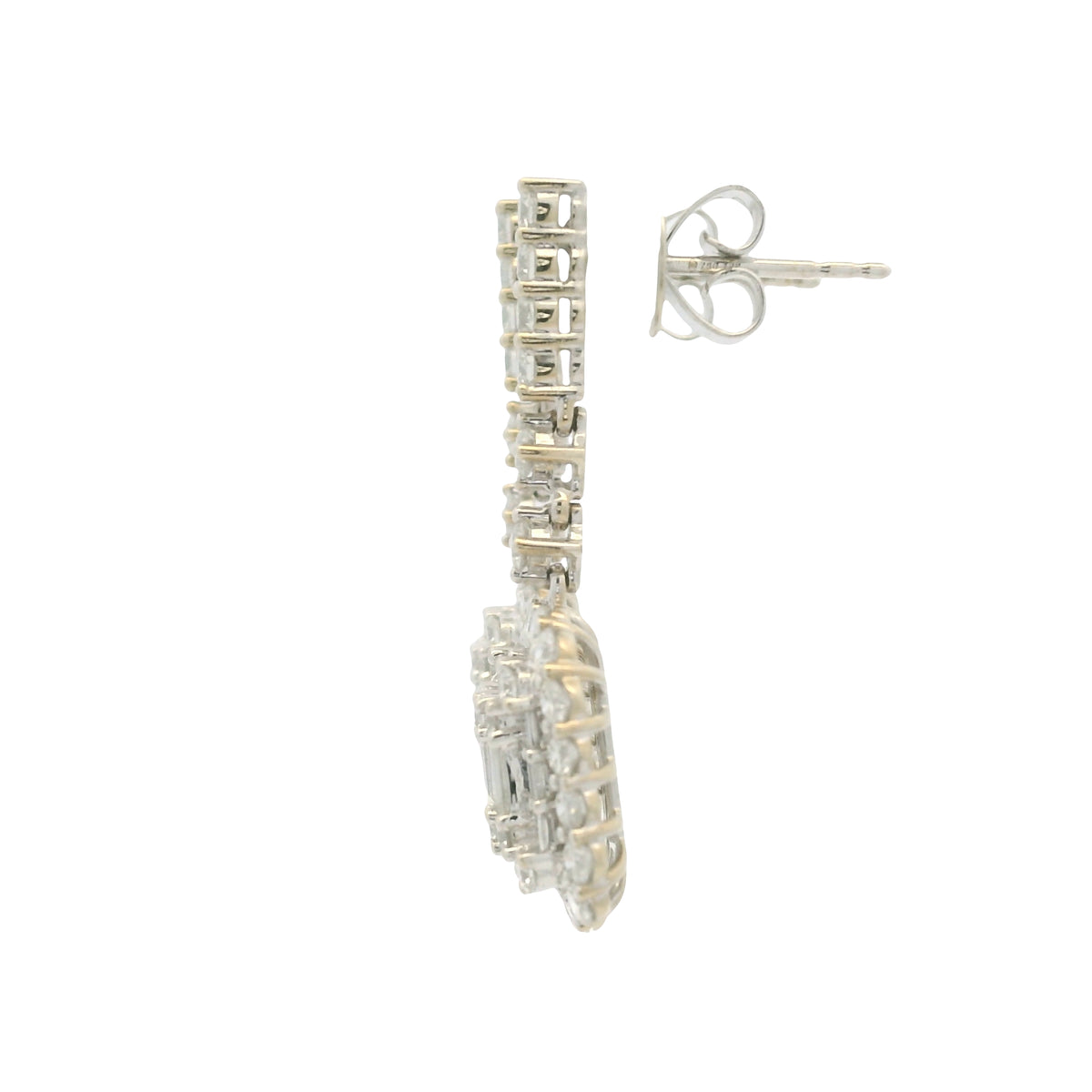 18k White Gold Natural Diamond Mosaic Rectangular Dangle Earrings