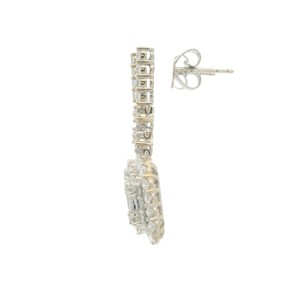 18k White Gold Natural Diamond Mosaic Rectangular Dangle Earrings