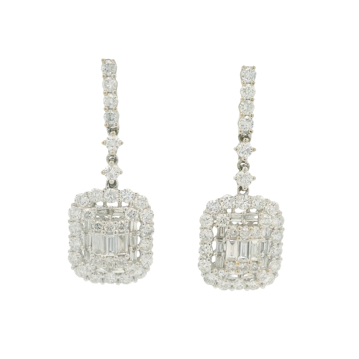18k White Gold Natural Diamond Mosaic Rectangular Dangle Earrings