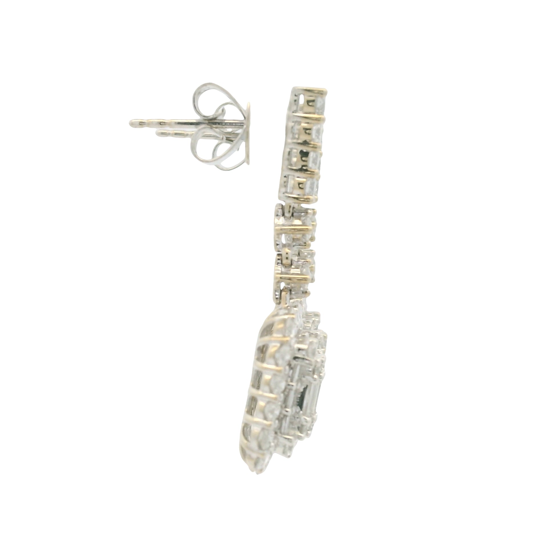 18k White Gold Natural Diamond Mosaic Rectangular Dangle Earrings