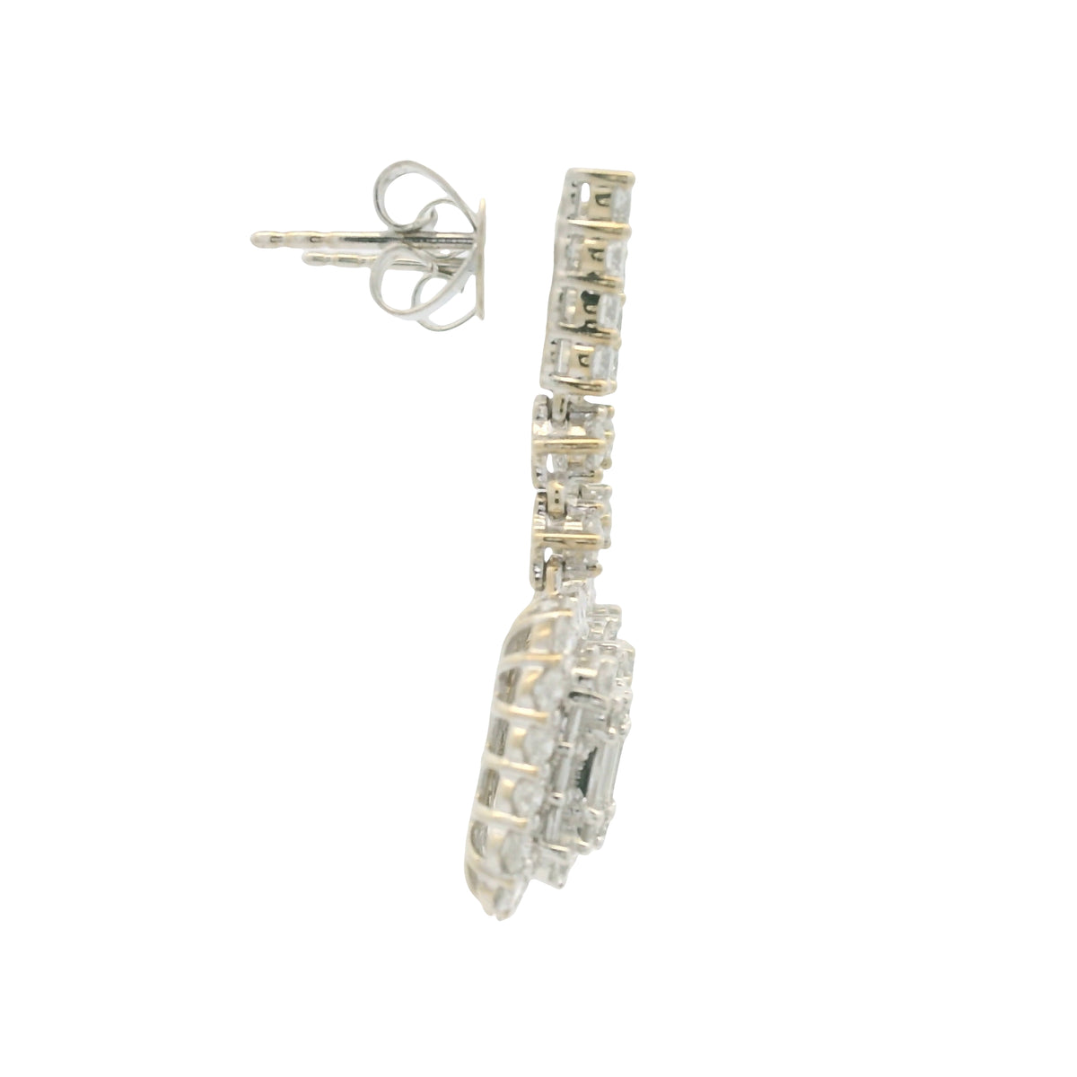 18k White Gold Natural Diamond Mosaic Rectangular Dangle Earrings