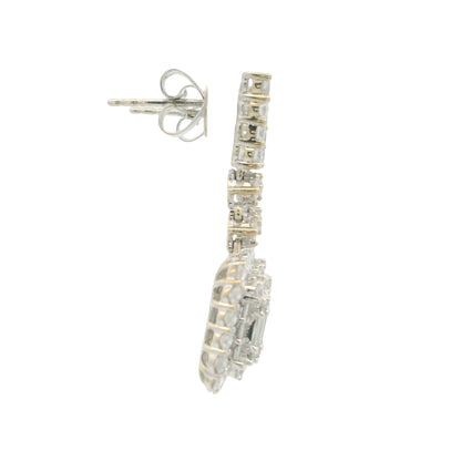 18k White Gold Natural Diamond Mosaic Rectangular Dangle Earrings