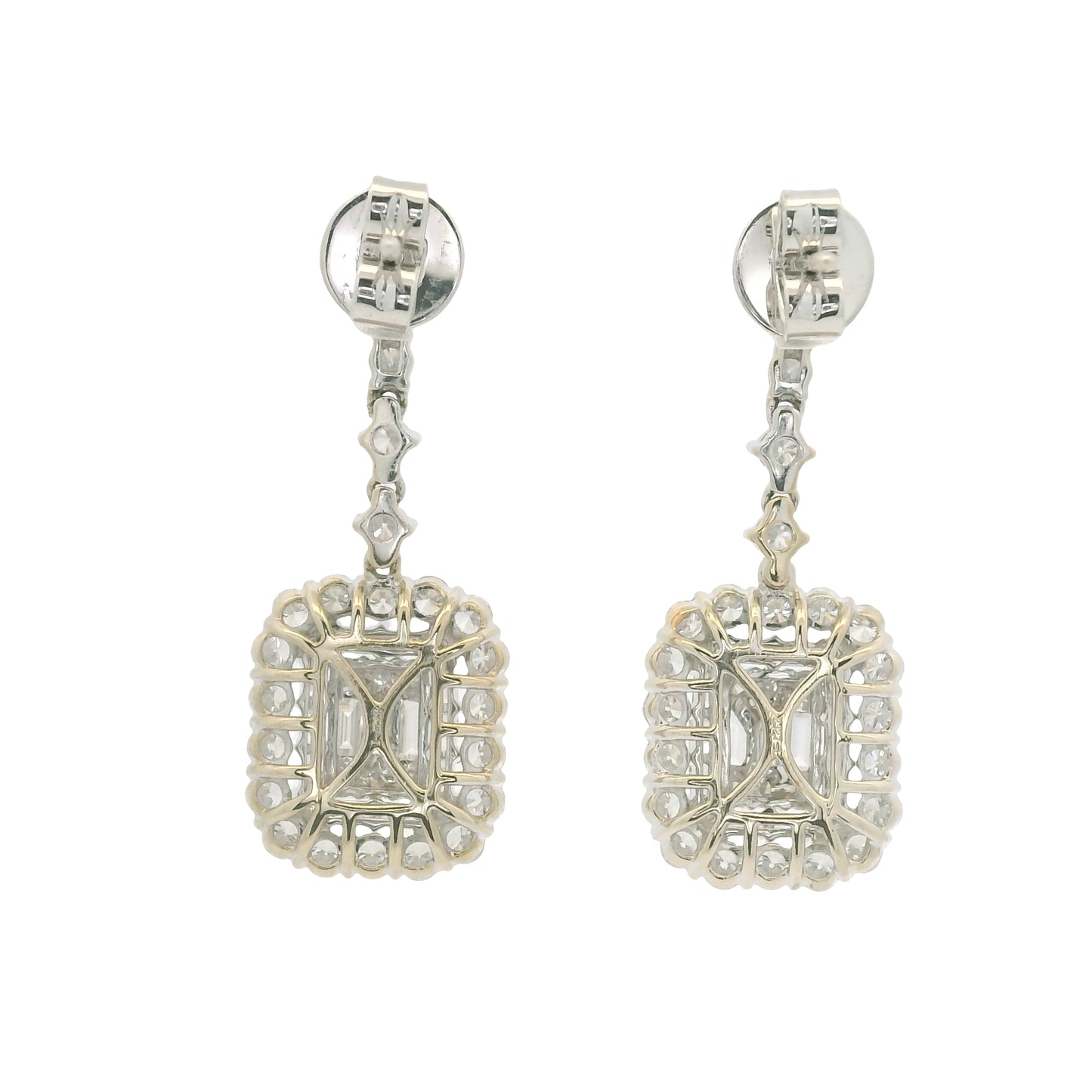 18k White Gold Natural Diamond Mosaic Rectangular Dangle Earrings