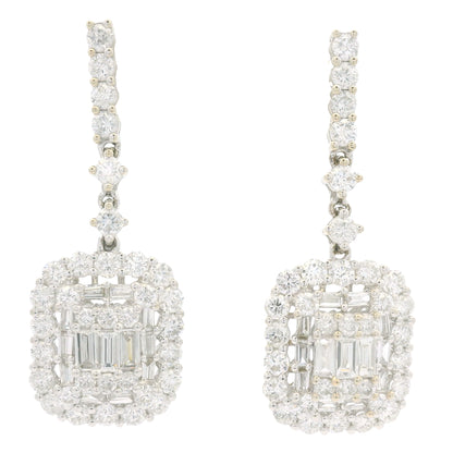 18k White Gold Natural Diamond Mosaic Rectangular Dangle Earrings