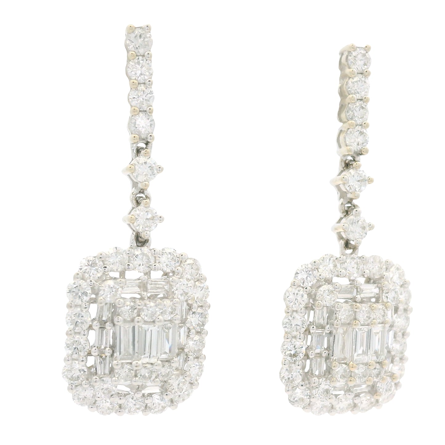 18k White Gold Natural Diamond Mosaic Rectangular Dangle Earrings