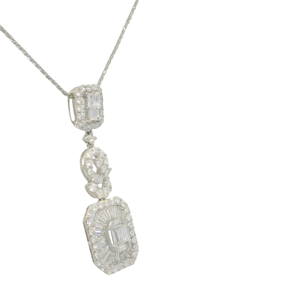 18k White Gold Natural Diamond Mosaic Multi-Shape Drop Pendant Necklace