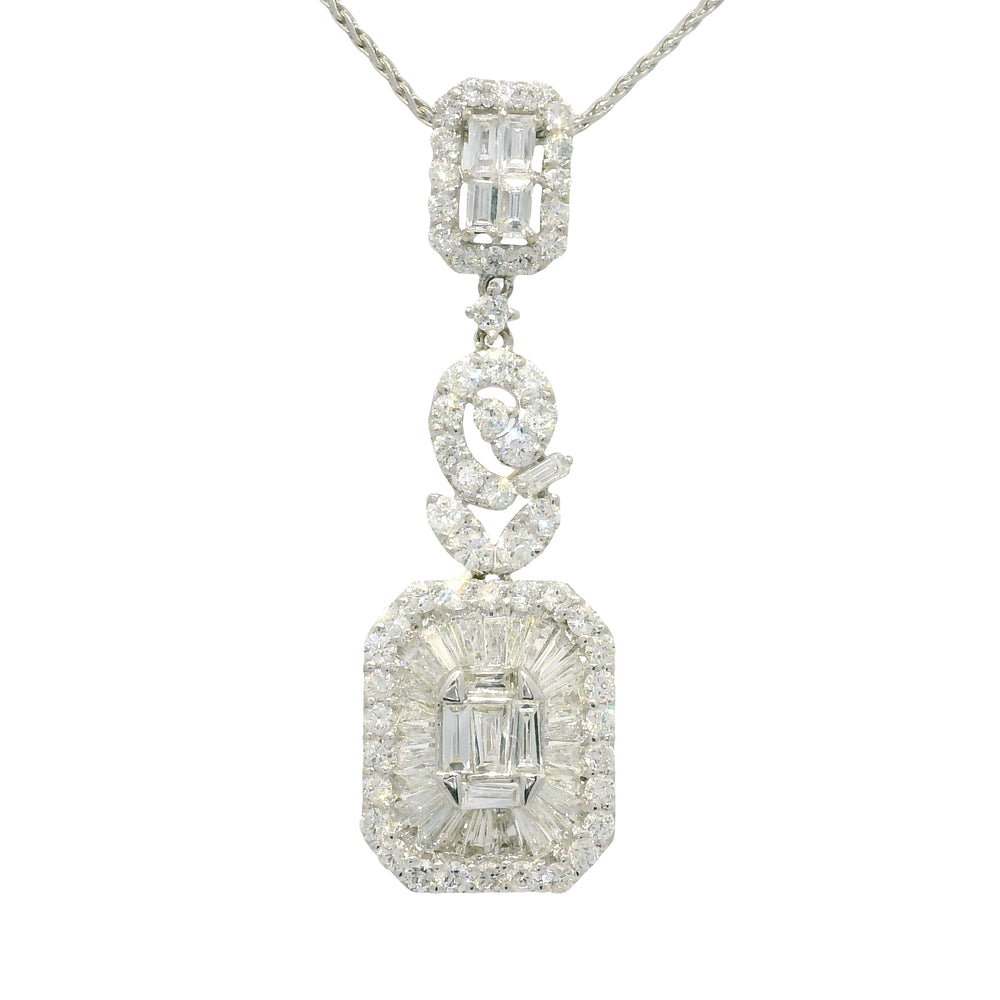 18k White Gold Natural Diamond Mosaic Multi-Shape Drop Pendant Necklace
