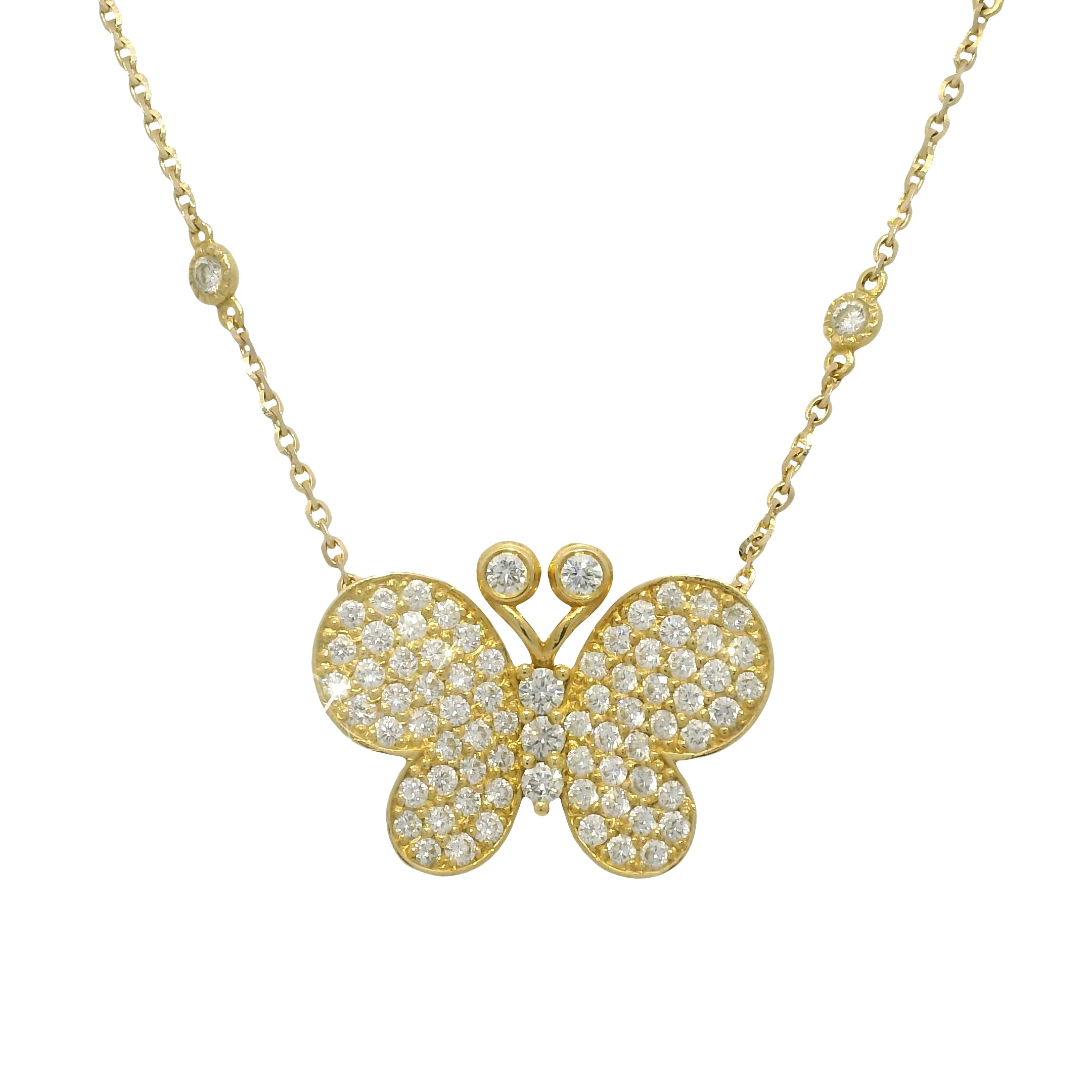 14k Yellow Gold Natural Diamond Butterfly Diamonds By The Yard Necklace
