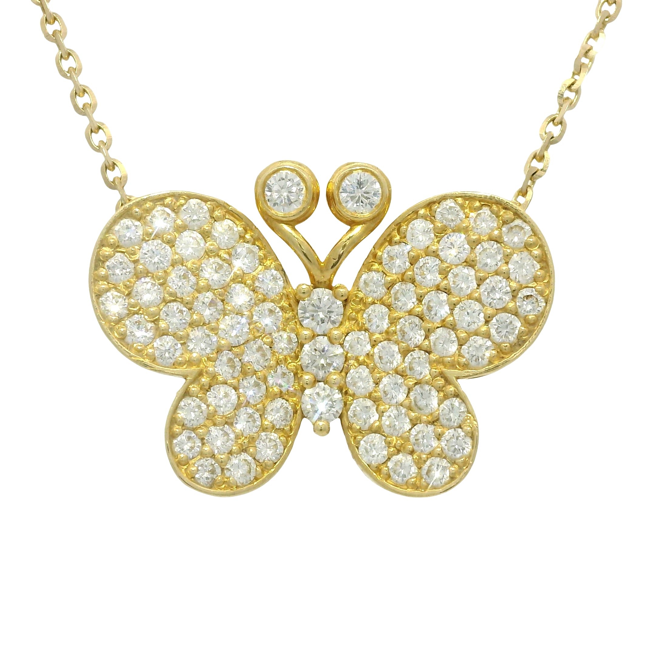 14k Yellow Gold Natural Diamond Butterfly Diamonds By The Yard Necklace