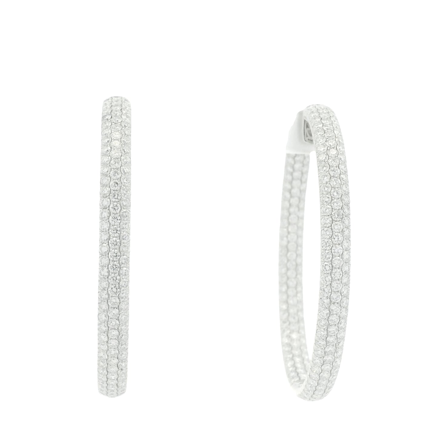 18K White Gold 3-Row Natural Round Pave Cut Diamond Hoops