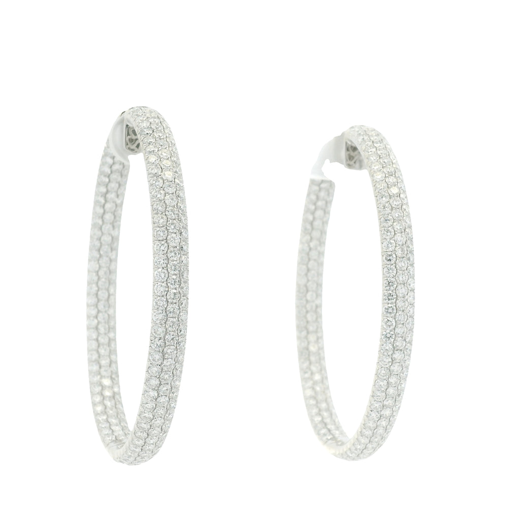 18K White Gold 3-Row Natural Round Pave Cut Diamond Hoops