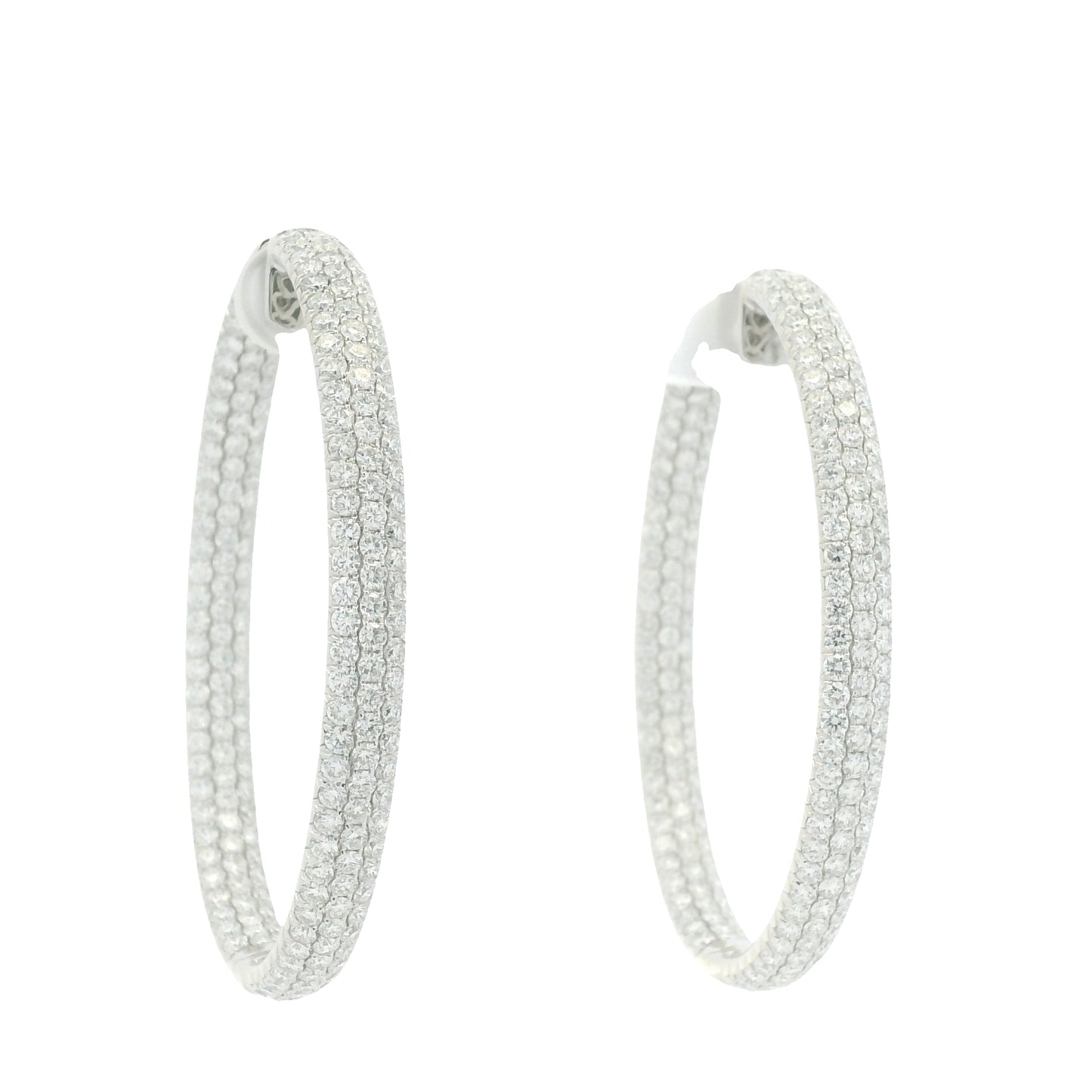 18K White Gold 3-Row Natural Round Pave Cut Diamond Hoops