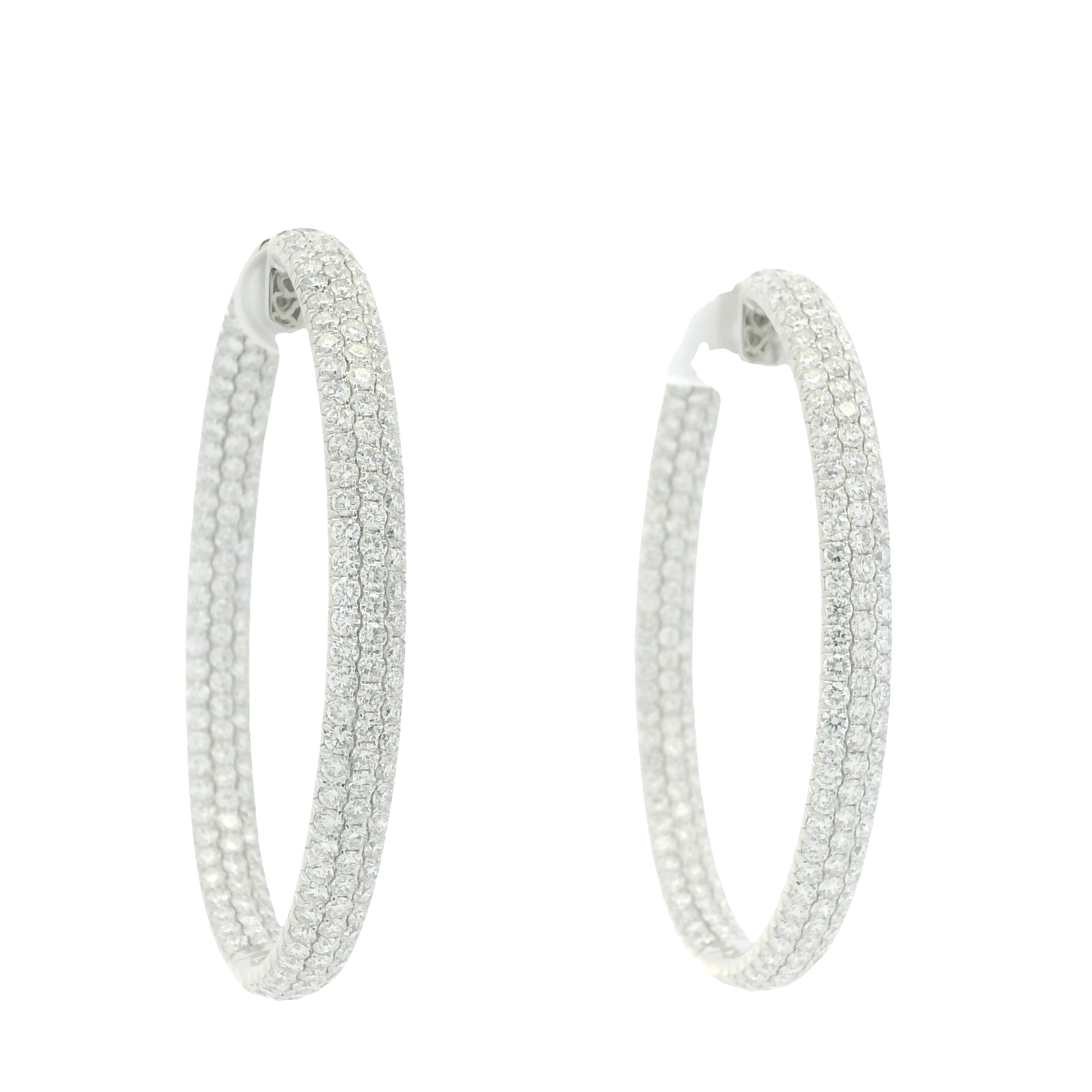 18K White Gold 3-Row Natural Round Pave Cut Diamond Hoops