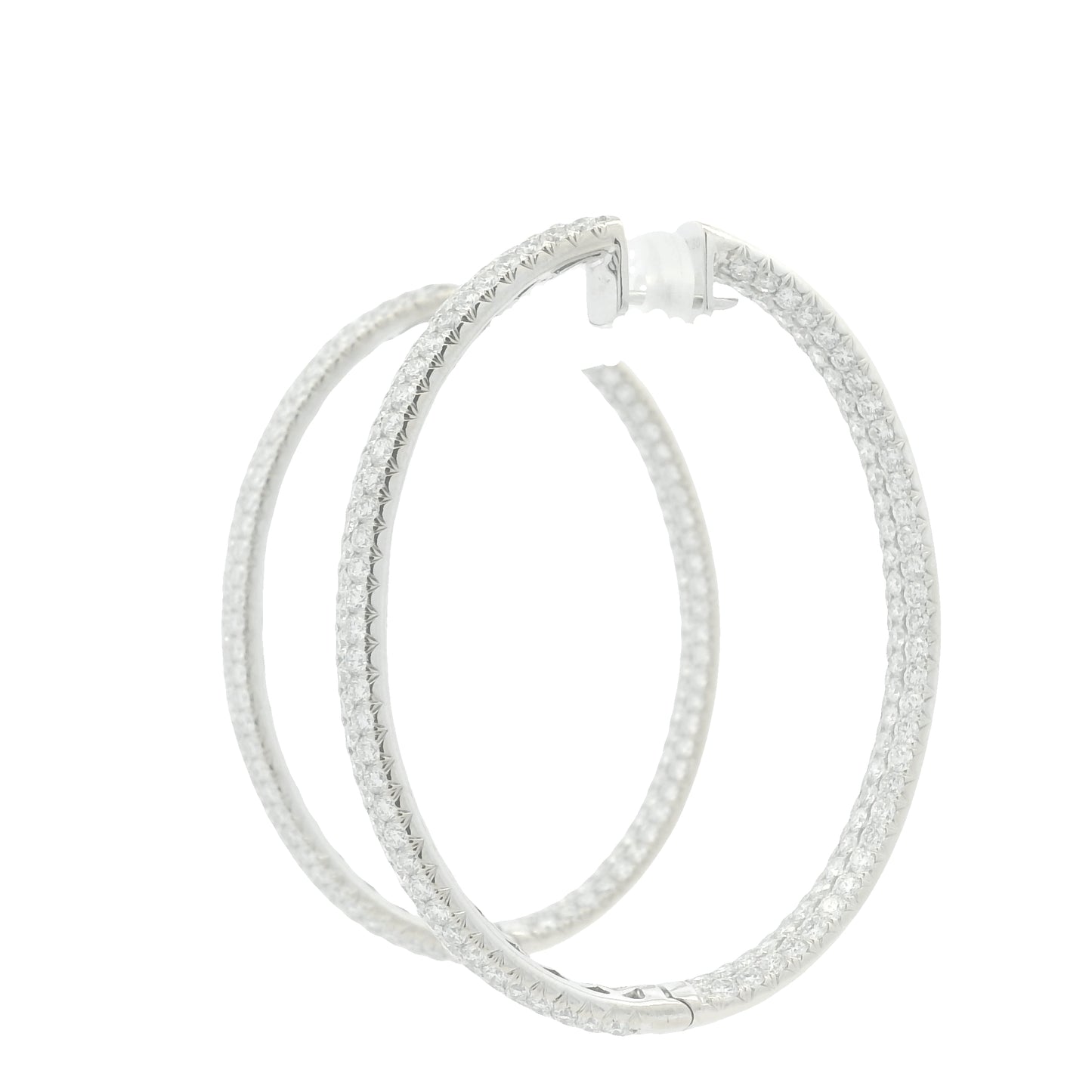 18K White Gold 3-Row Natural Round Pave Cut Diamond Hoops