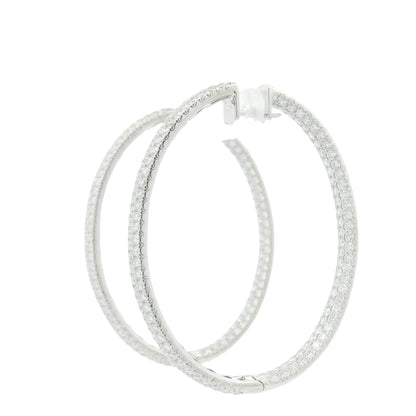 18K White Gold 3-Row Natural Round Pave Cut Diamond Hoops