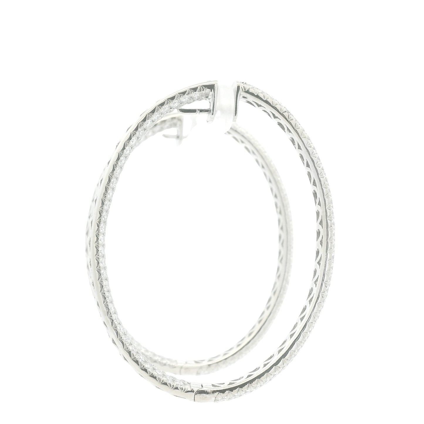 18K White Gold 3-Row Natural Round Pave Cut Diamond Hoops