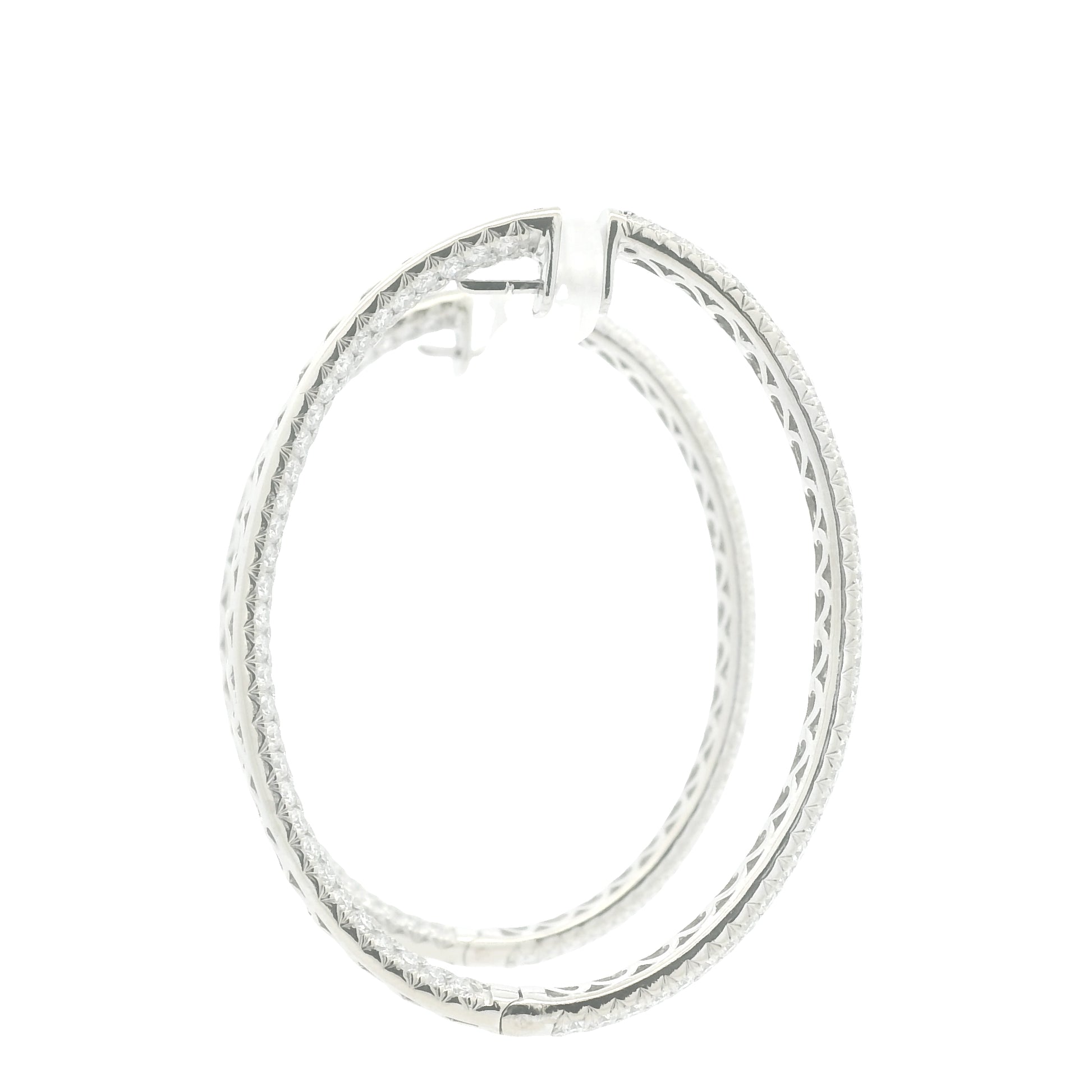 18K White Gold 3-Row Natural Round Pave Cut Diamond Hoops