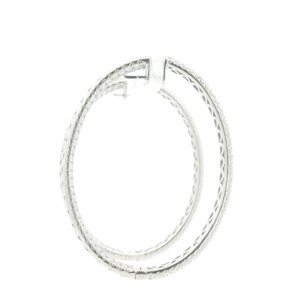 18K White Gold 3-Row Natural Round Pave Cut Diamond Hoops