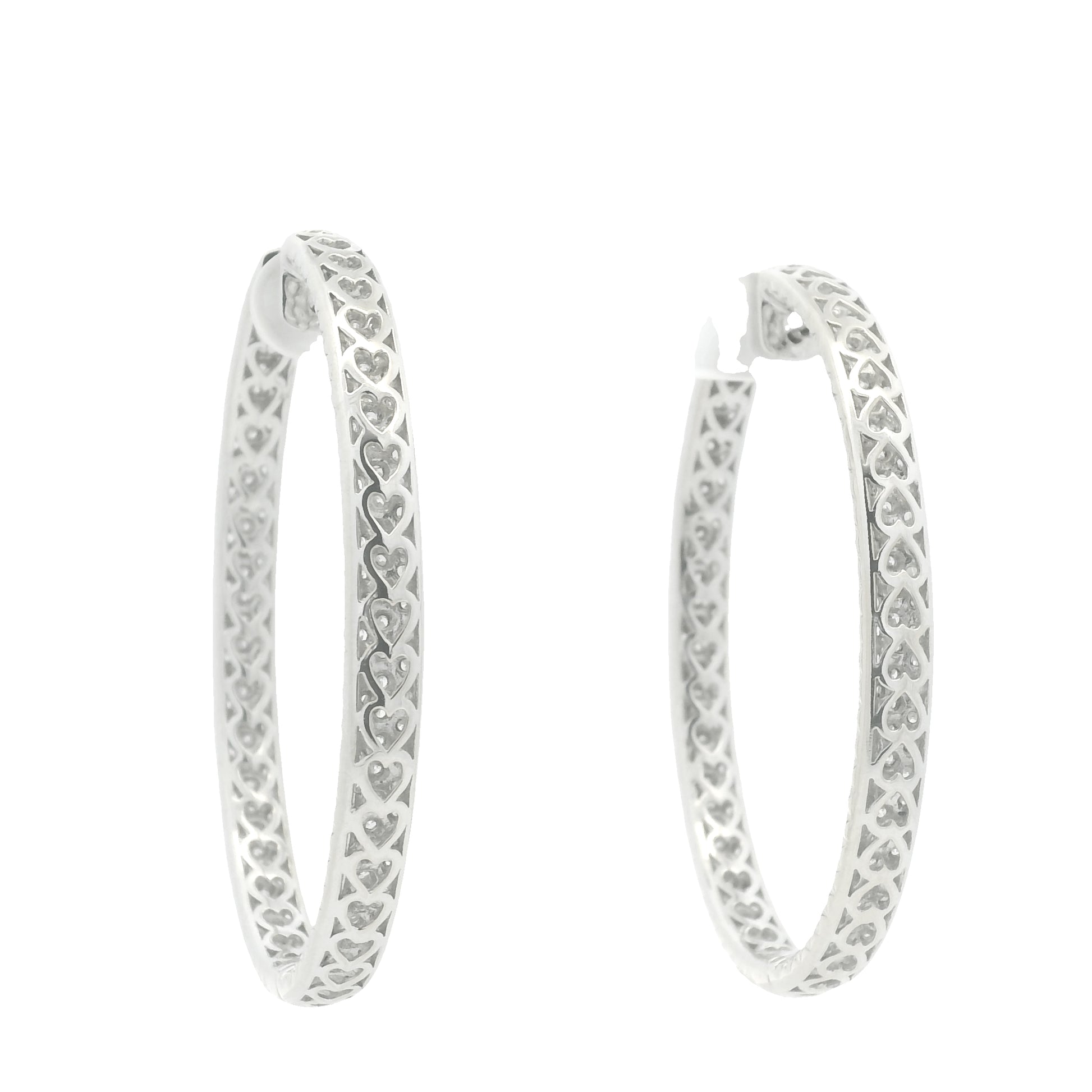 18K White Gold 3-Row Natural Round Pave Cut Diamond Hoops