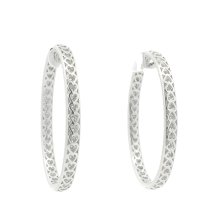 18K White Gold 3-Row Natural Round Pave Cut Diamond Hoops