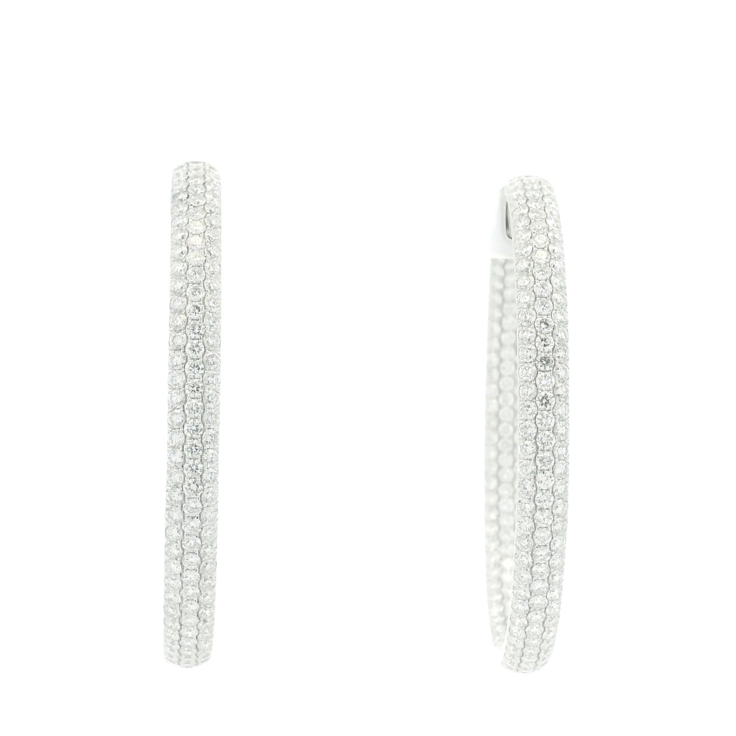 18K White Gold 3-Row Natural Round Pave Cut Diamond Hoops