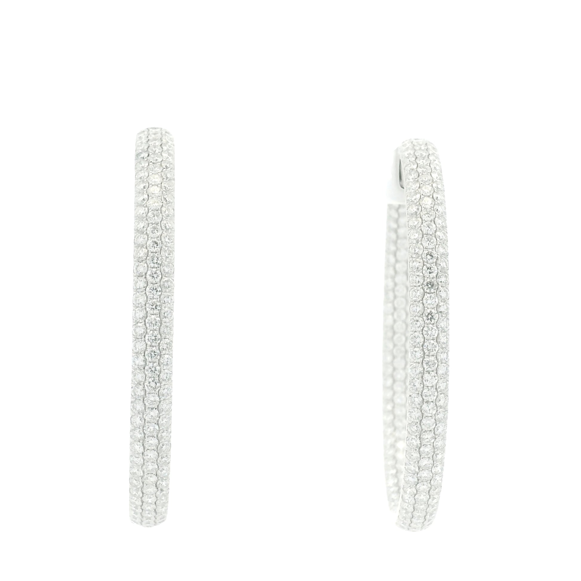 18K White Gold 3-Row Natural Round Pave Cut Diamond Hoops