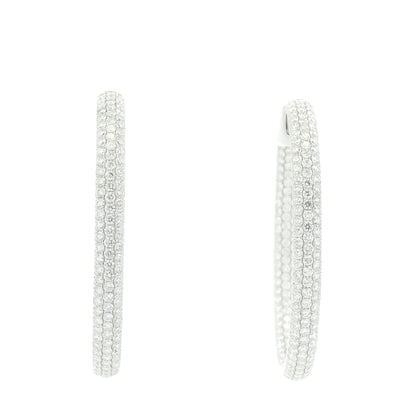 18K White Gold 3-Row Natural Round Pave Cut Diamond Hoops