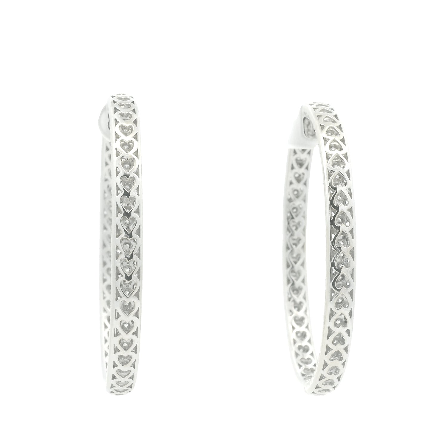 18K White Gold 3-Row Natural Round Pave Cut Diamond Hoops