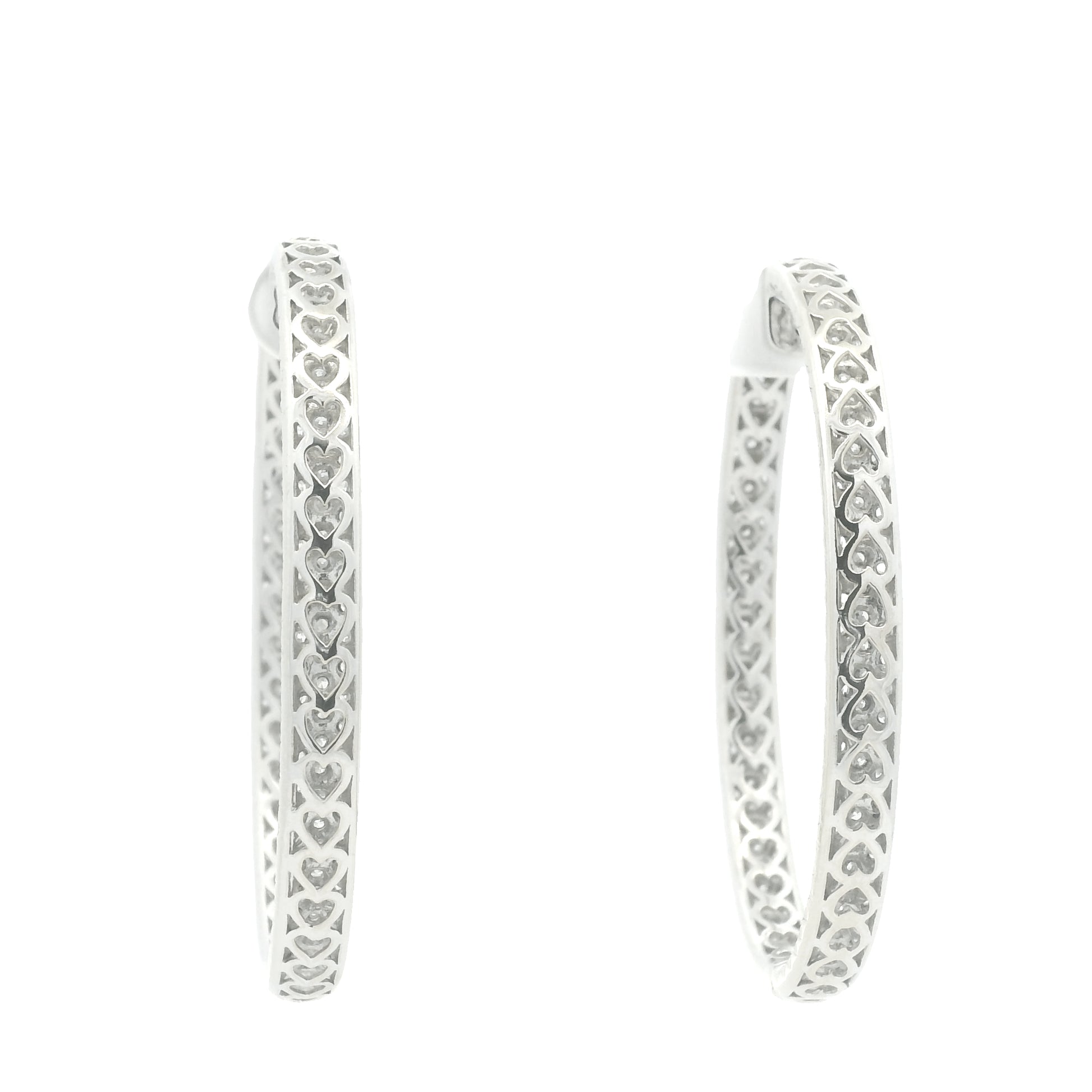 18K White Gold 3-Row Natural Round Pave Cut Diamond Hoops