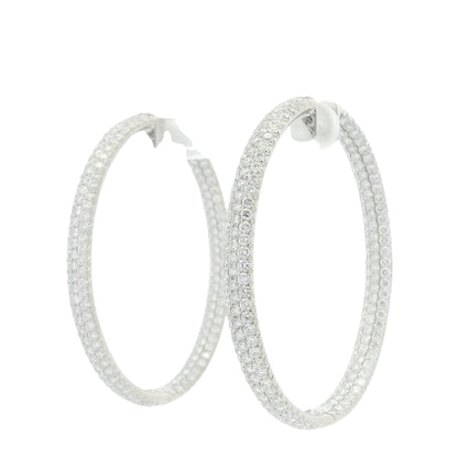 18K White Gold 3-Row Natural Round Pave Cut Diamond Hoops