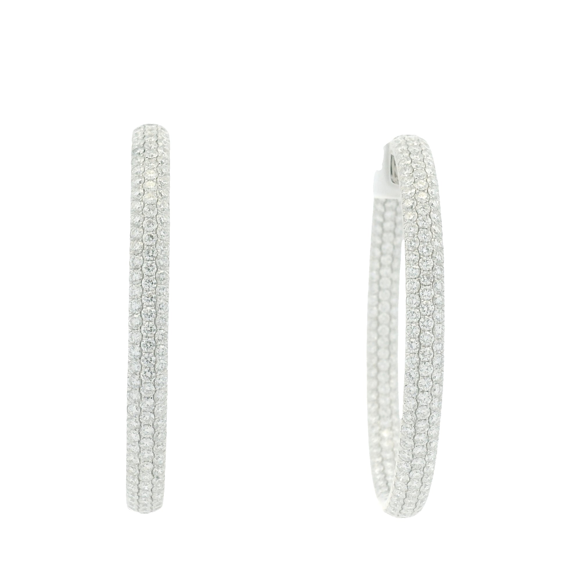 18K White Gold 3-Row Natural Round Pave Cut Diamond Hoops