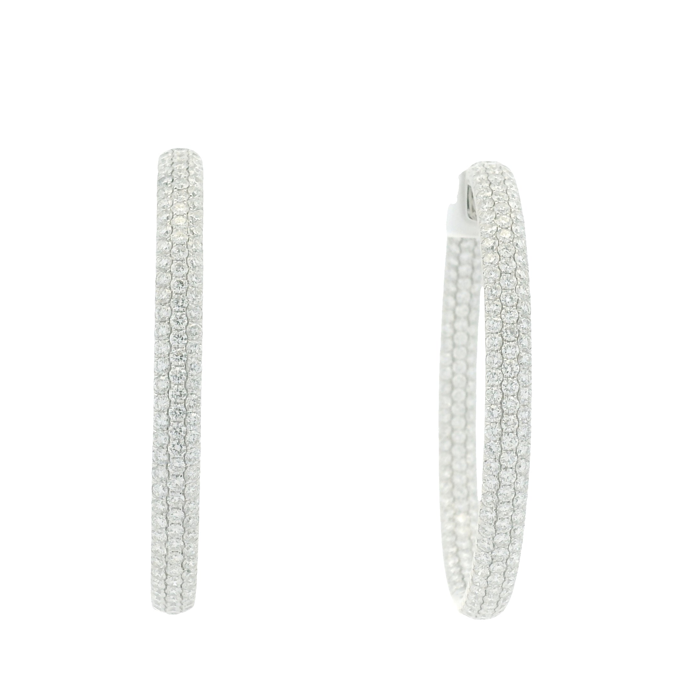 18K White Gold 3-Row Natural Round Pave Cut Diamond Hoops