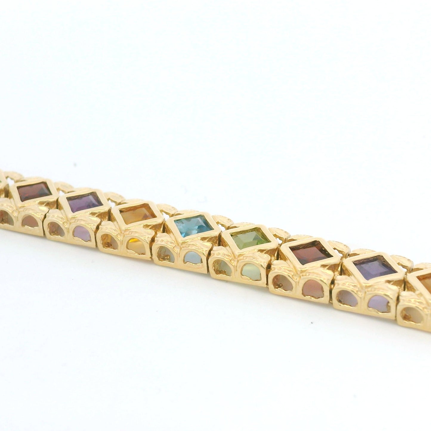 14k Yellow Gold Multi-Color Gemstone Bezel Set Square Bracelet