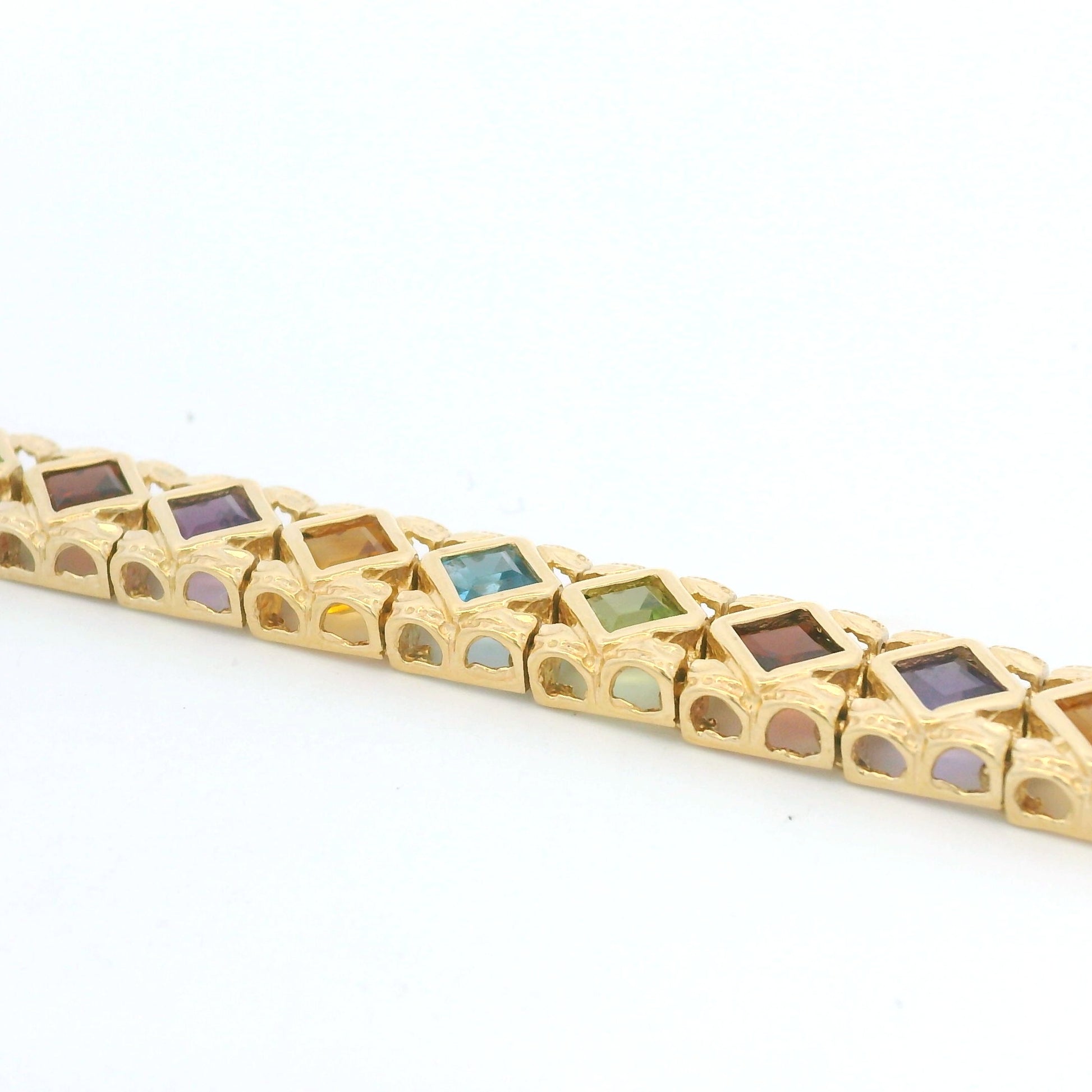 14k Yellow Gold Multi-Color Gemstone Bezel Set Square Bracelet