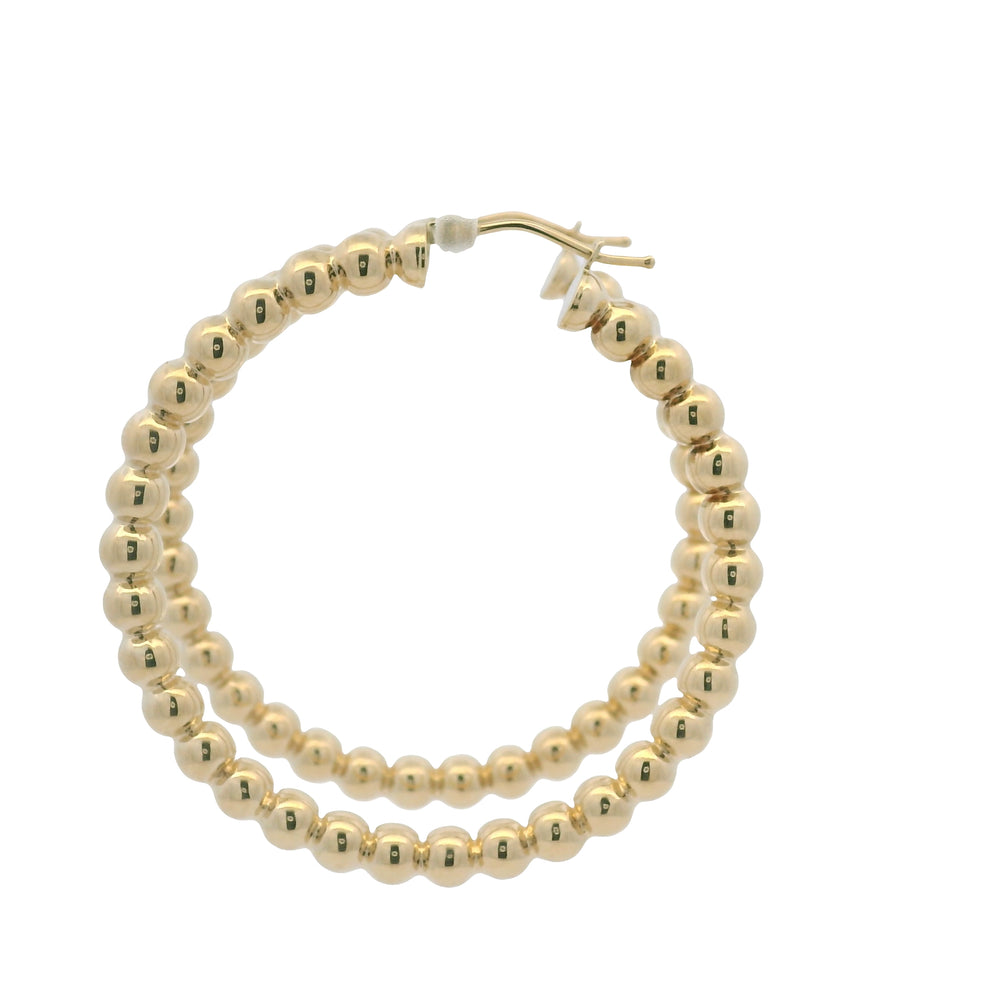 14k Yellow Gold Large Beaded Hoop Earrings