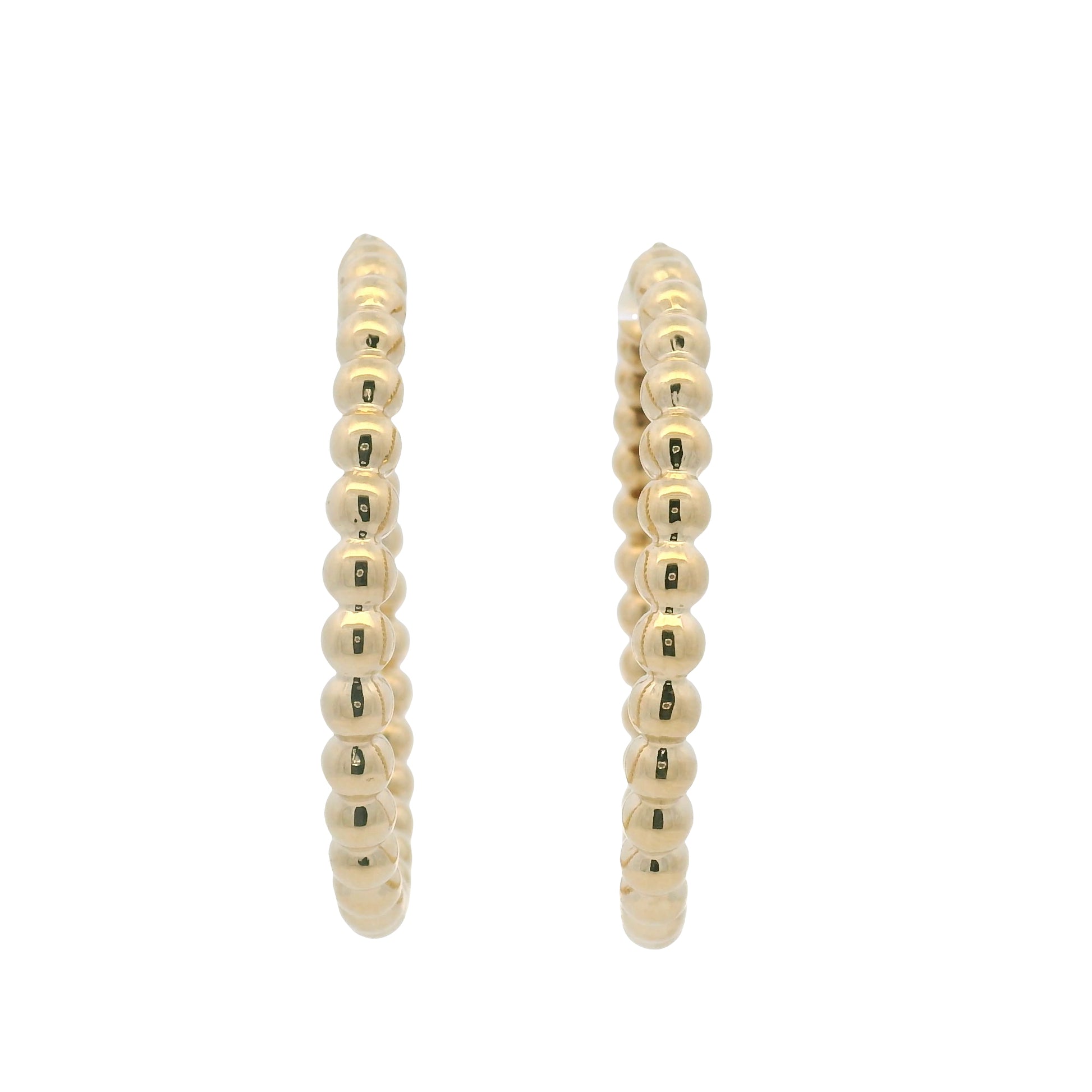 14k Yellow Gold Large Beaded Hoop Earrings