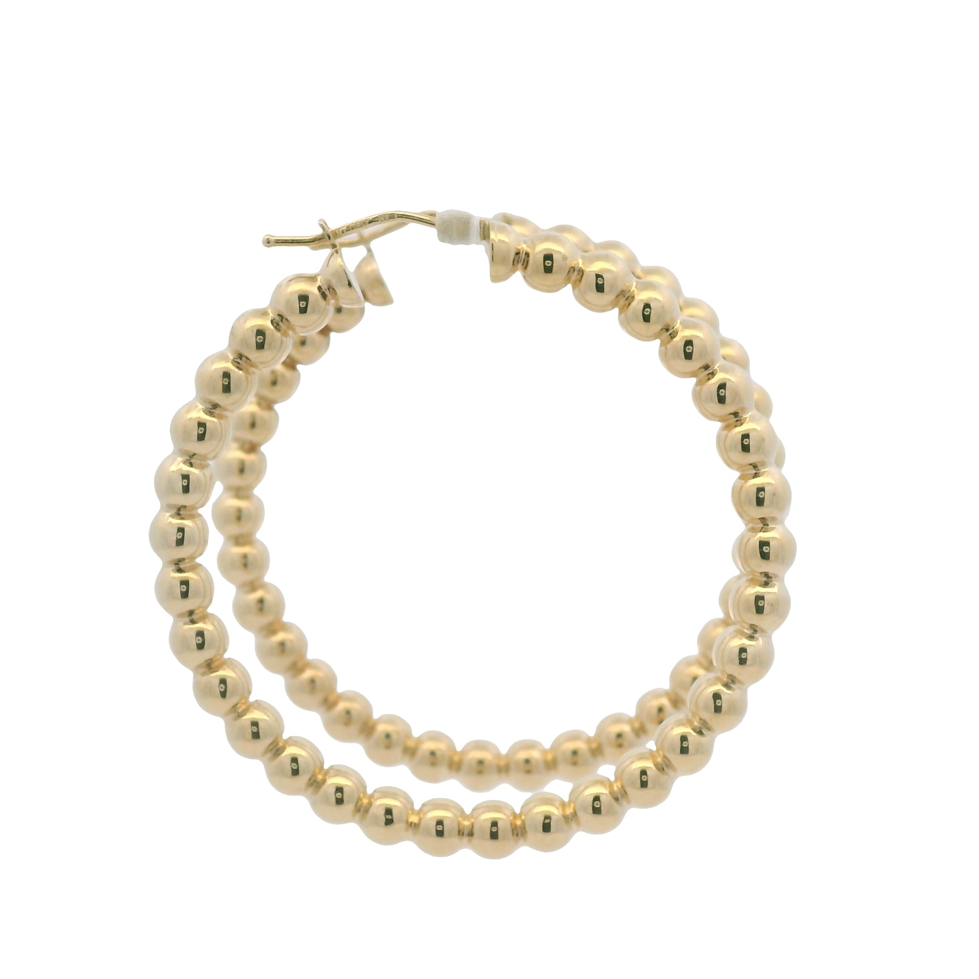 14k Yellow Gold Large Beaded Hoop Earrings