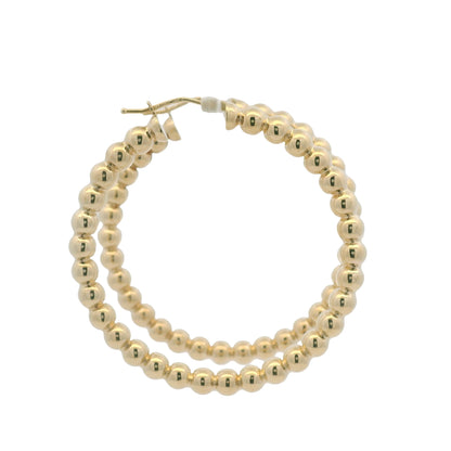 14k Yellow Gold Large Beaded Hoop Earrings