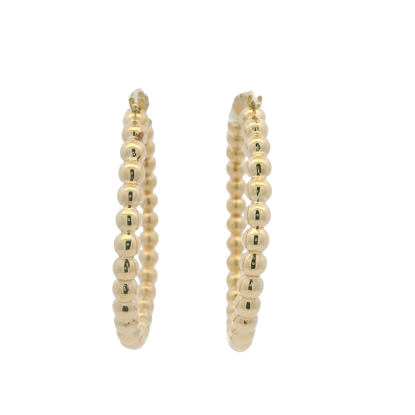 14k Yellow Gold Large Beaded Hoop Earrings