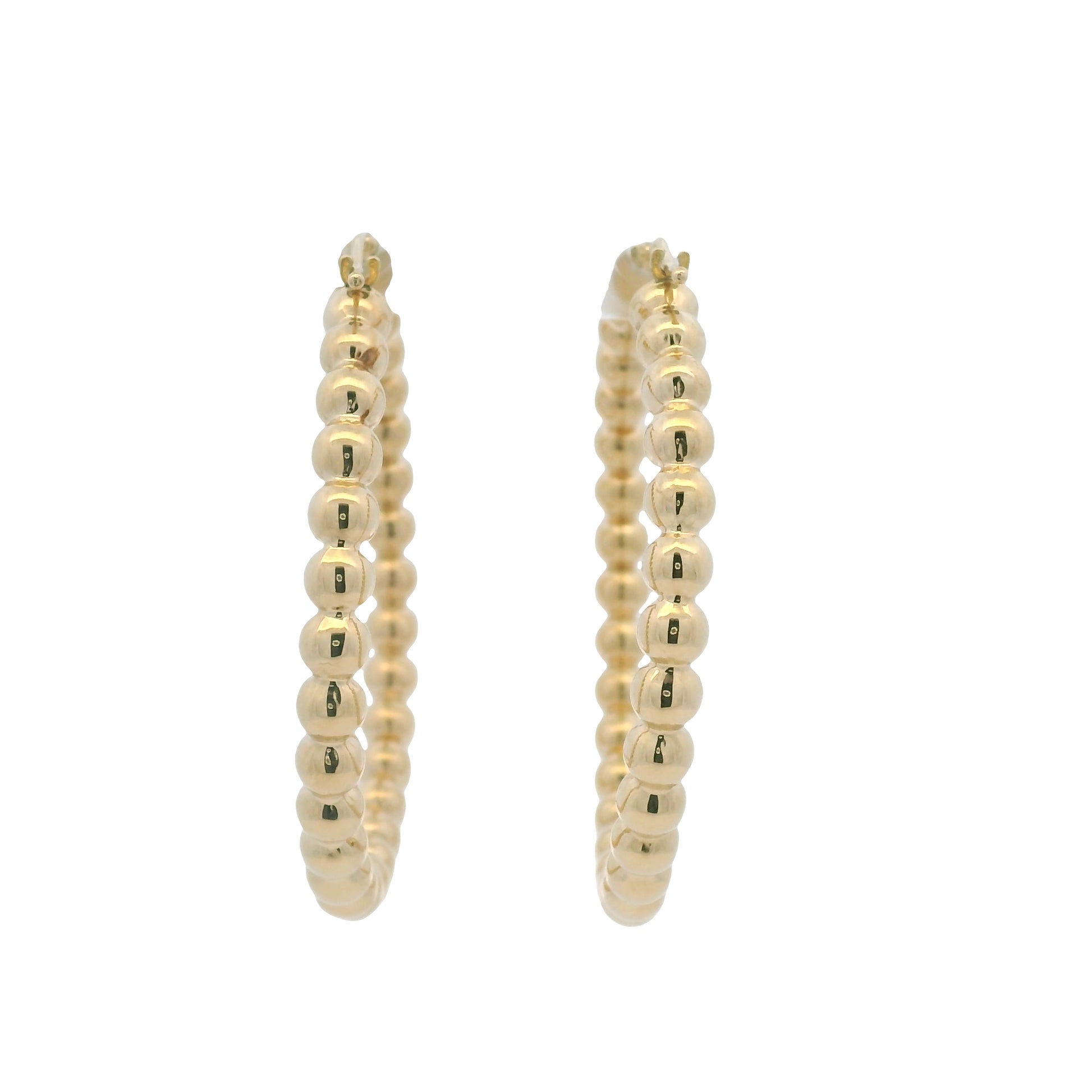 14k Yellow Gold Large Beaded Hoop Earrings