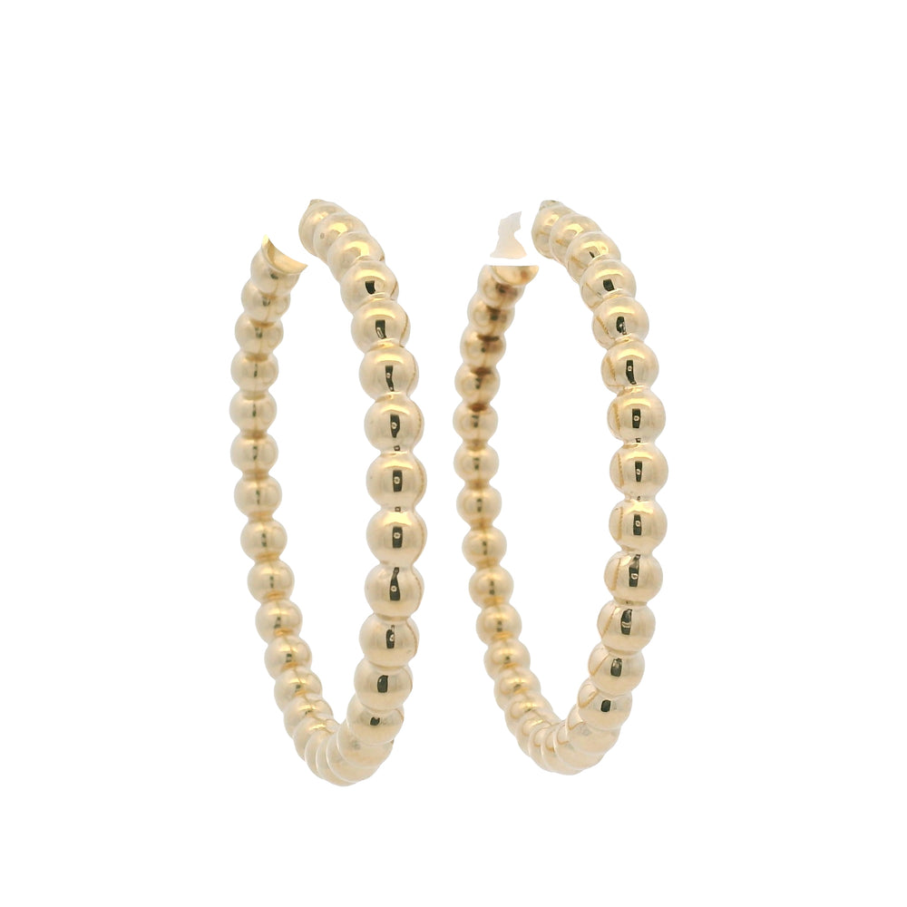 14k Yellow Gold Large Beaded Hoop Earrings