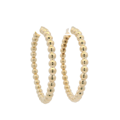 14k Yellow Gold Large Beaded Hoop Earrings